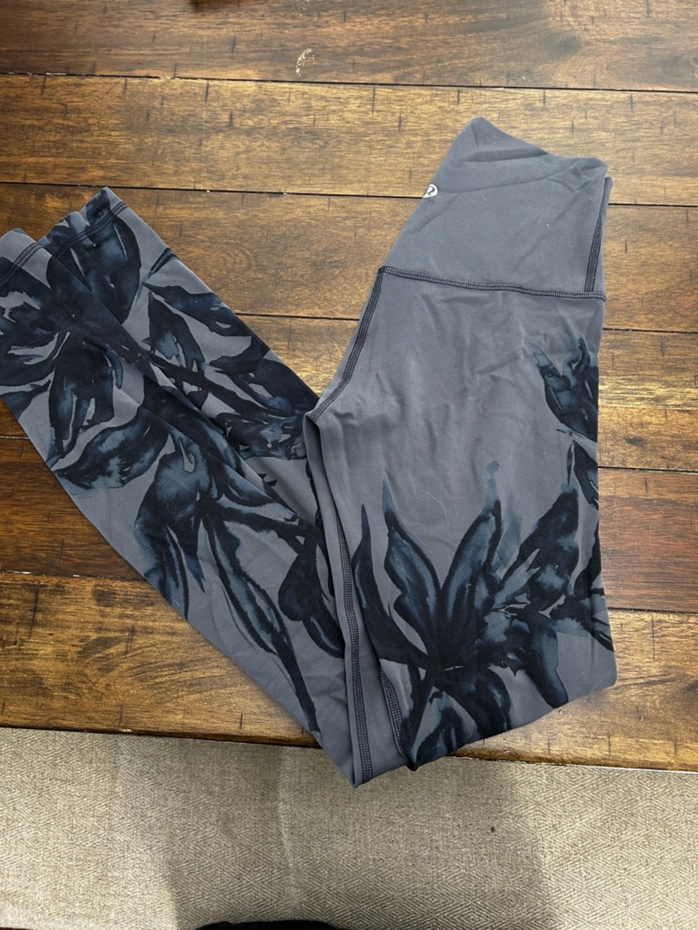 lululemon athletica Gray Leggings with Black Floral Print